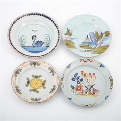 Lot 290 - Group of Four Delft Polychrome Dishes 18th...