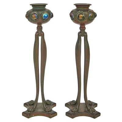 Lot 423 - Assembled Pair of Tiffany Studios Bronze and...