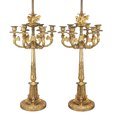 Lot 338 - Pair of Empire Style Gilt-Bronze Candelabra...