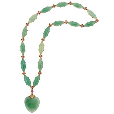 Lot 178 - Gold, Jade and Ruby Pendant-Necklace, Buccellati
