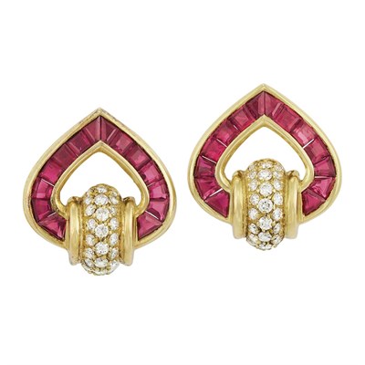 Lot 121 - Pair of Gold, Diamond and Ruby Earrings, Bulgari