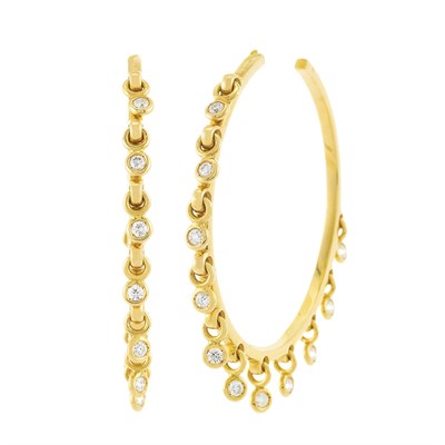 Lot 6 - Pair of Gold and Diamond Fringe Hoop Earrings, Dior