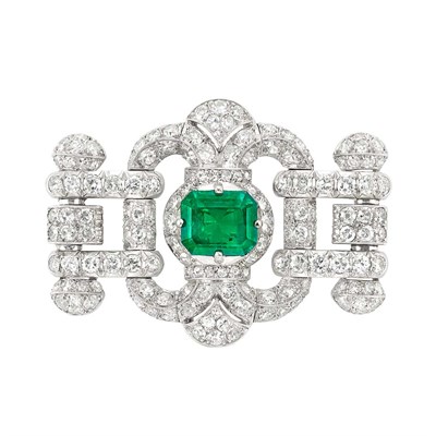 Lot 412 - Platinum, Emerald and Diamond Brooch