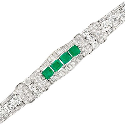 Lot 434 - Platinum, Emerald and Diamond Bracelet