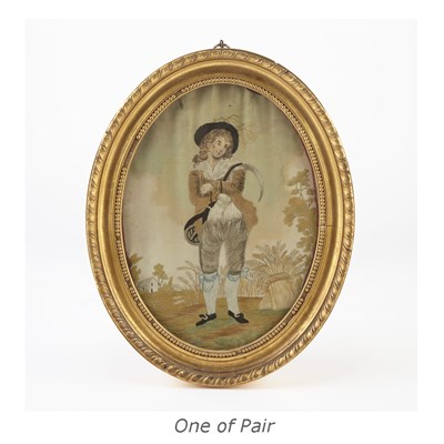 Lot 299 - Pair of Framed English Crewel Embroidered Silk...