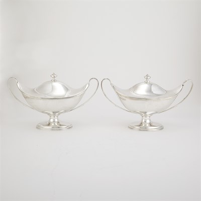Lot 143 - Pair of George V Silver Covered Sauce Tureens...