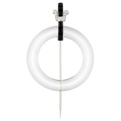 Lot 403 - Art Deco Platinum, White Gold, Rock Crystal, Black Onyx and Diamond Stick Pin, Cartier, New York