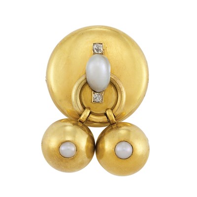 Lot 36 - Antique Russian Gold, Pearl, Split Pearl and Diamond Locket Brooch