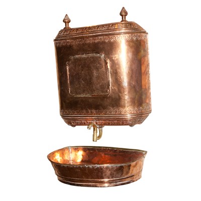 Lot 98 - Copper Three-Piece Lavabo Height of cistern 20...
