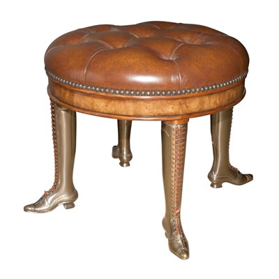 Lot 290 - Leather and Brass Stool with Boot-Form Legs...