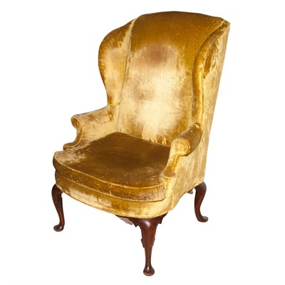 Lot 152 - Queen Anne Style Upholsterd Mahogany Wing Chair