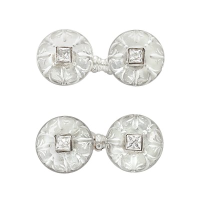 Lot 407 - Pair of Carved Rock Crystal and Diamond Cufflinks, France
