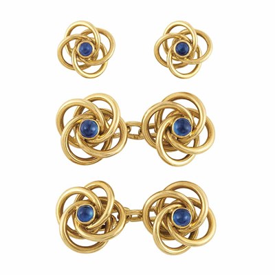 Lot 69 - Gold and Cabochon Sapphire Dress Set, Boucheron, Paris