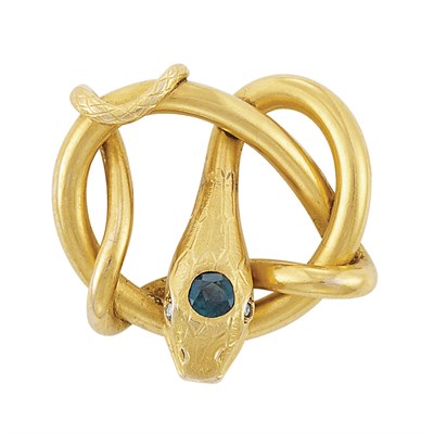 Lot 197 - Antique Russian Gold and Alexandrite Serpent Pin