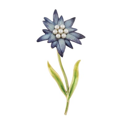 Lot 210 - Antique Gold, Enamel and Pearl Flower Clip-Brooch, Tiffany & Co.