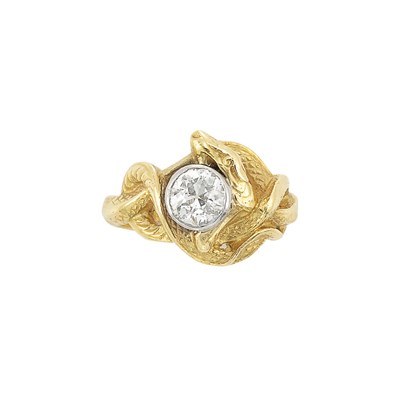 Lot 213 - Art Nouveau Gold, Platinum and Diamond Ring