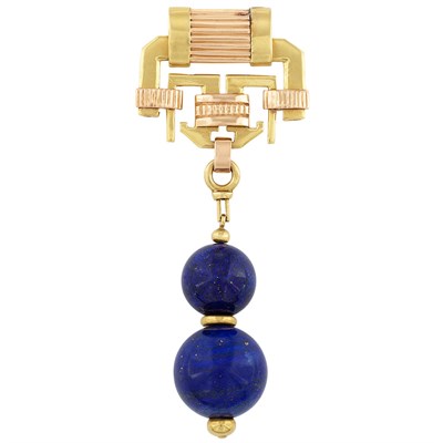 Lot 133 - Two-Color Gold and Lapis Bead Pendant, France