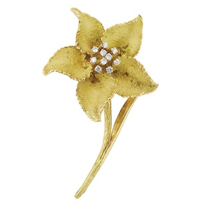 Lot 176 - Gold and Diamond Flower Clip-Brooch, Hermes, Paris