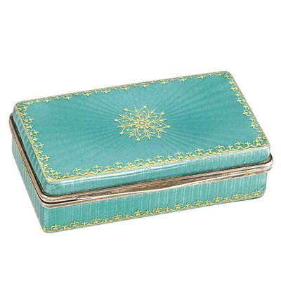 Lot 236 - Antique Silver-Gilt, Gold and Turquoise Blue Guilloche Enamel Stamp Box, LaCloche Freres, France