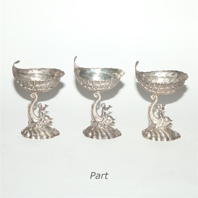 Lot 254 - Set of Six Silver Plated Dolphin Salts With...