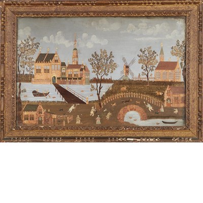 Lot 123 - Dutch Straw Marquetry and Fabric Lined Picture...