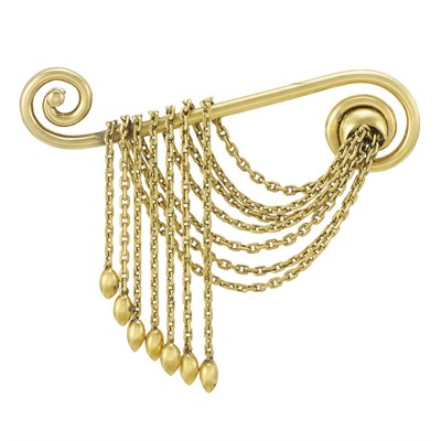 Lot 22 - Gold Swag Fringe Safety Pin Brooch, Mellerio dits Melle, France