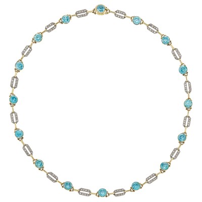Lot 238 - Gold, Platinum, Blue Zircon and Diamond Necklace