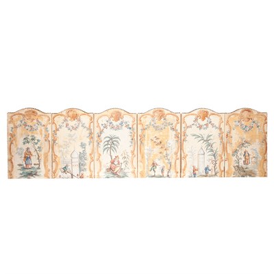 Lot 558 - French Provincial Painted Canvas and Wood...