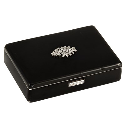 Lot 405 - Art Deco Silver, Platinum, Black Enamel and Diamond Vanity, Cartier