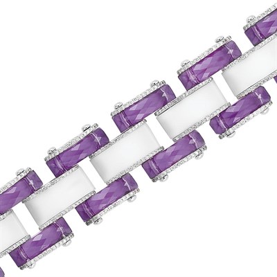 Lot 88 - White Gold, White Agate, Amethyst and Diamond Bracelet, Aletto Brothers