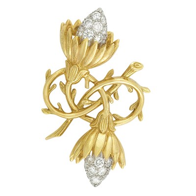 Lot 312 - Gold, Platinum and Diamond Clip-Brooch, Tiffany & Co., Schlumberger