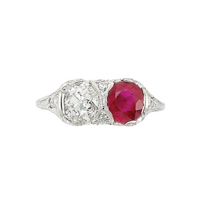 Lot 384 - Platinum, Diamond and Ruby Ring