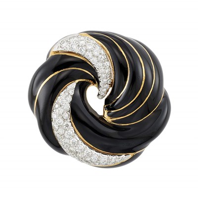 Lot 318 - Gold, Platinum, Black Enamel and Diamond Clip-Brooch, David Webb