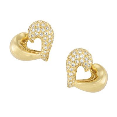 Lot 333 - Pair of Gold and Diamond Heart Earclips, Van Cleef & Arpels