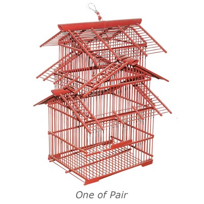 Lot 83 - Painted Wood Birdcage; Together with Two Wood...