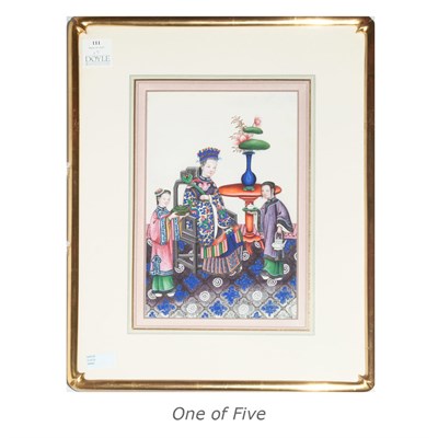 Lot 111 - Set of Five Framed Chinese Figural Watercolors...