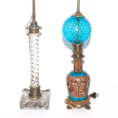 Lot 117 - Glass Columnar Lamp; Together with an English...