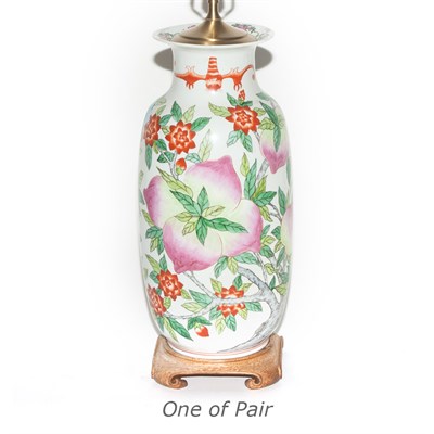 Lot 119 - Pair of Chinese Famille Rose Porcelain Lamps...