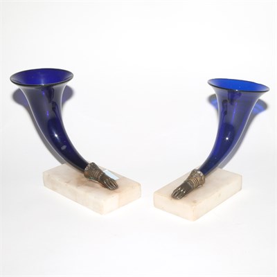 Lot 181 - Pair of Continental Blue Glass Vases Height 6...