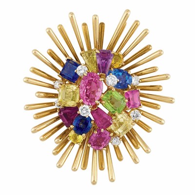Lot 256 - Gold, Gem-Set and Diamond Brooch, Attributed to Oscar Heyman Bros.