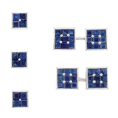 Lot 85 - Platinum and Sapphire Dress Set, Cartier