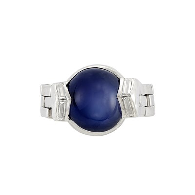 Lot 86 - Gentleman's Platinum, Star Sapphire and Diamond Ring