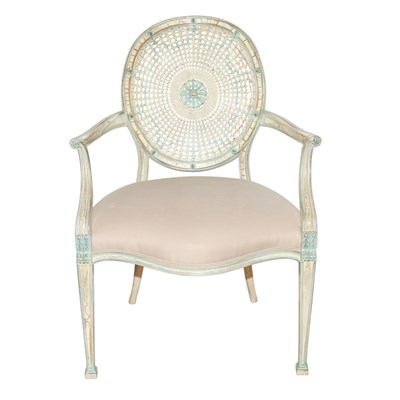 Lot 338 - English Painted and Caned Open Armchair