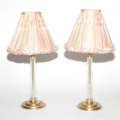 Lot 226 - Pair of Brass and Glass Columnar Lamps Height...