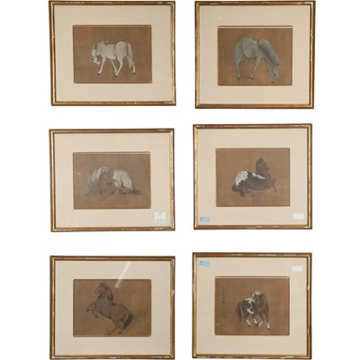 Lot 237 - Set of Six Framed Chinese Pigment on Silk...