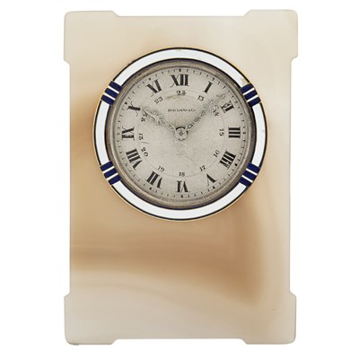 Lot 243 - Art Deco Agate, Enamel and Diamond Desk Clock, Spaulding & Co., Paris