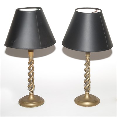 Lot 275 - Pair of Brass Twist Candlestick Lamps Height...