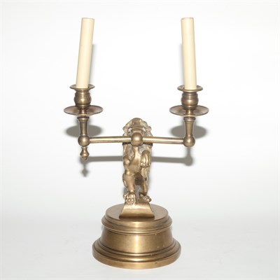 Lot 292 - Brass Lion-Form Candlestick Lamp Height 13 3/4...