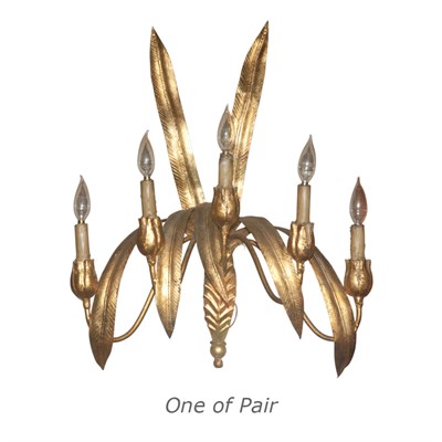 Lot 293 - Pair of Gilt-Metal Foliate Five-Light Sconces...