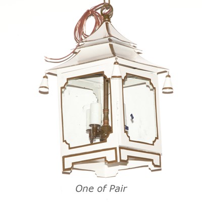 Lot 310 - Pair of White Tole Pagoda-Form Lanterns Height...